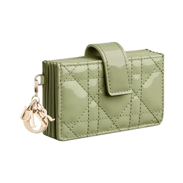 DIOR Lady Dior Patent Leather Calfskin Card Holder Card Holder Regular Women's Green-1