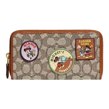 COACH Disney Collaboration Accordion Zip Jacquard Fabric Card Holder Wallet Women's Brown