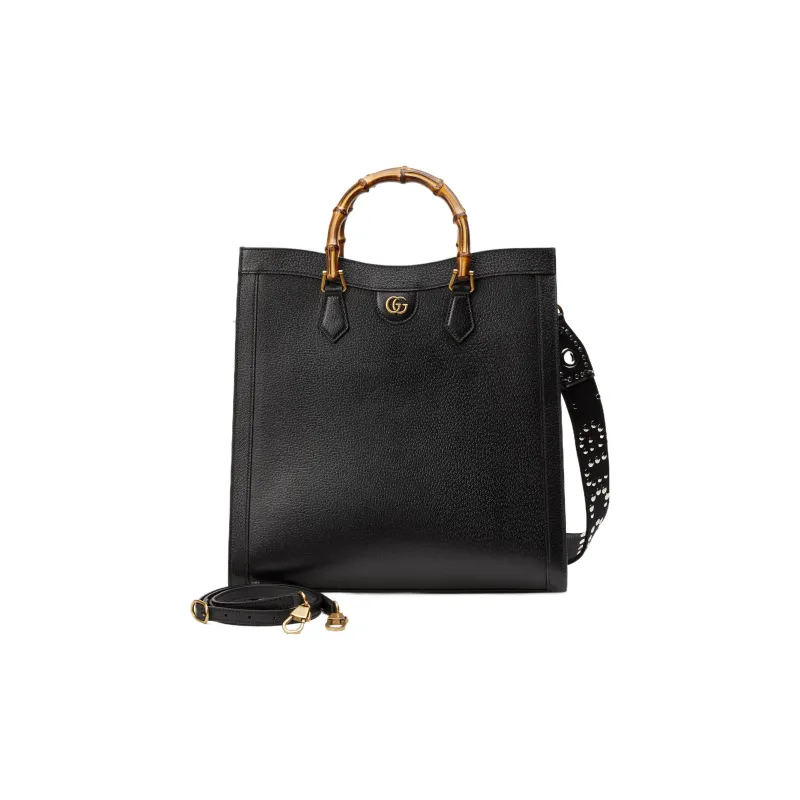 GUCCI Diana Leather Tote Bag Shopping Bag Shoulder Bag Crossbody Bag Handbag Large Size Men's Black-2