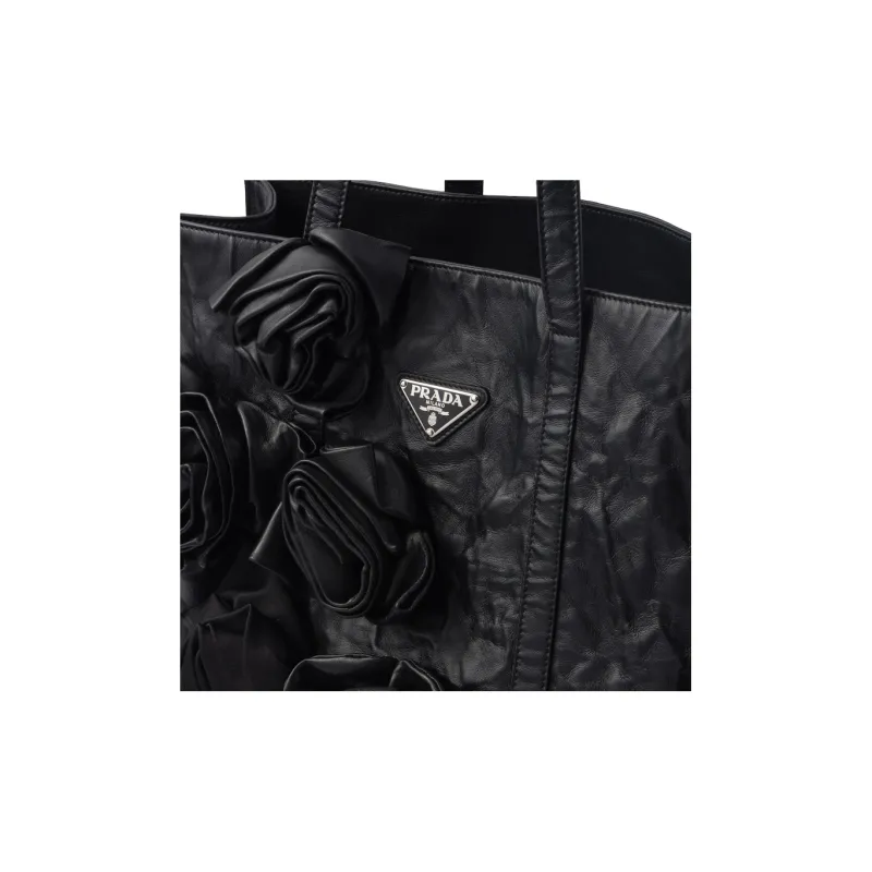 PRADA Soft Sheep Leather Tote Bag Shopping Bag Handbag Medium Size Women's Black-5