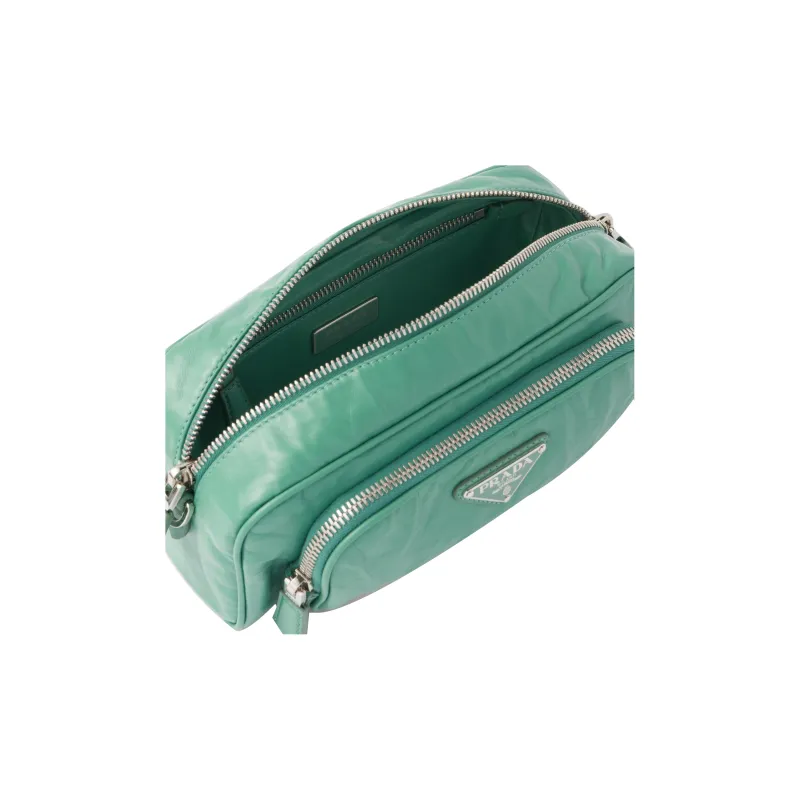 PRADA Soft Sheep Leather Crossbody Bag Shoulder Bag Women's Gray Green-3