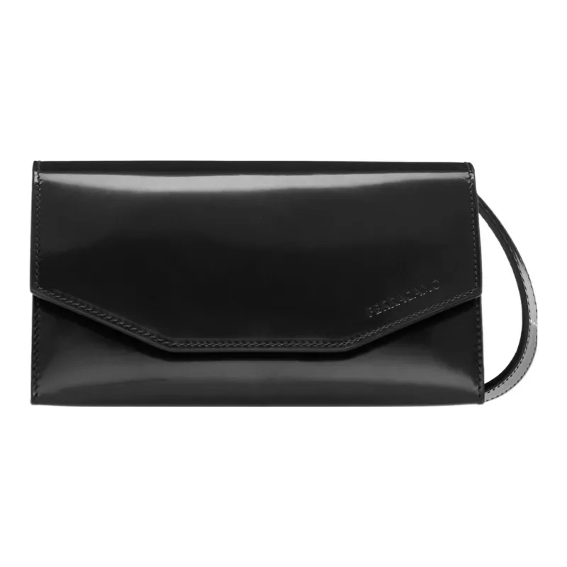 FERRAGAMO Shiny Cow Leather Eveningwear Bag, One Shoulder Crossbody Clutch Mini Men's Black-0
