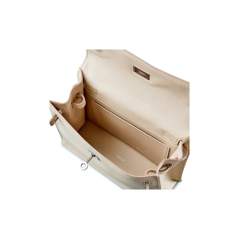 HERMES Kelly Danse Evercolor Calfskin One Shoulder Crossbody Clutches Women's 8L Beton Glacier White-5