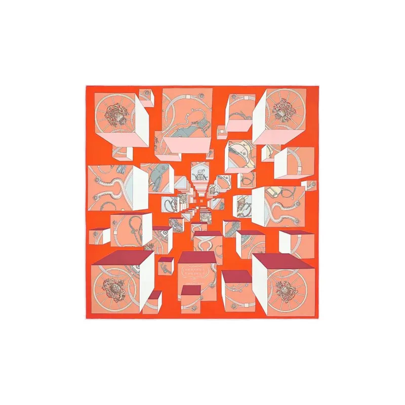HERMES Carre Silk Scarf Women's Red-0