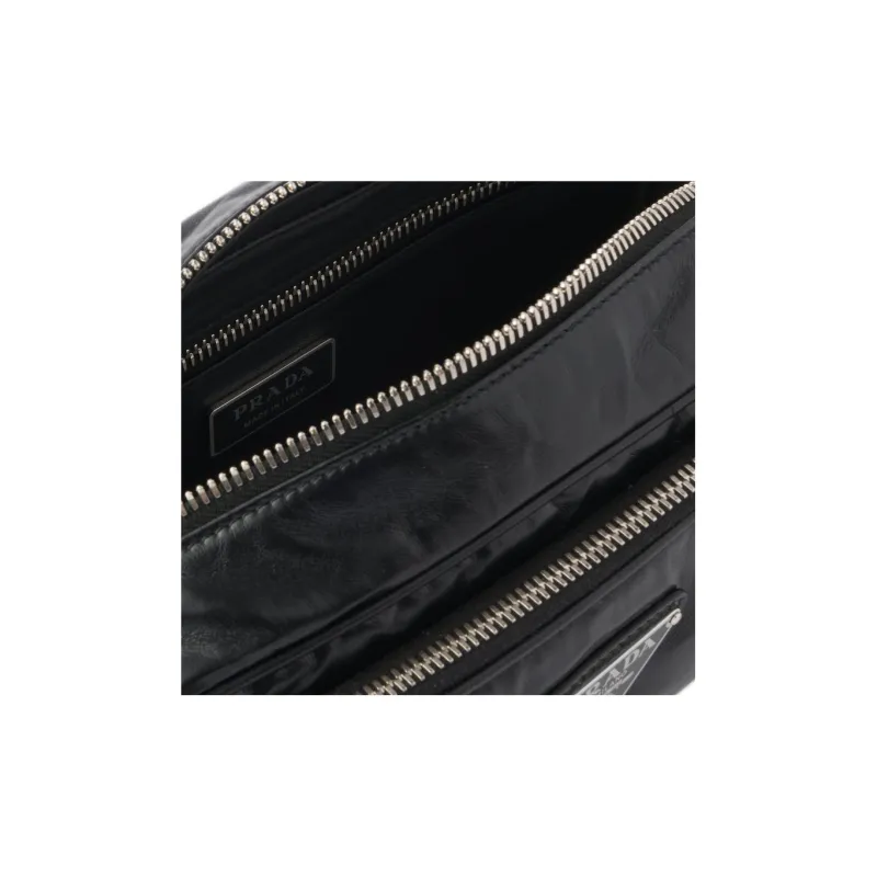 PRADA Nappa Antique Leather Multi Pocket Shoulder Bag Black-5