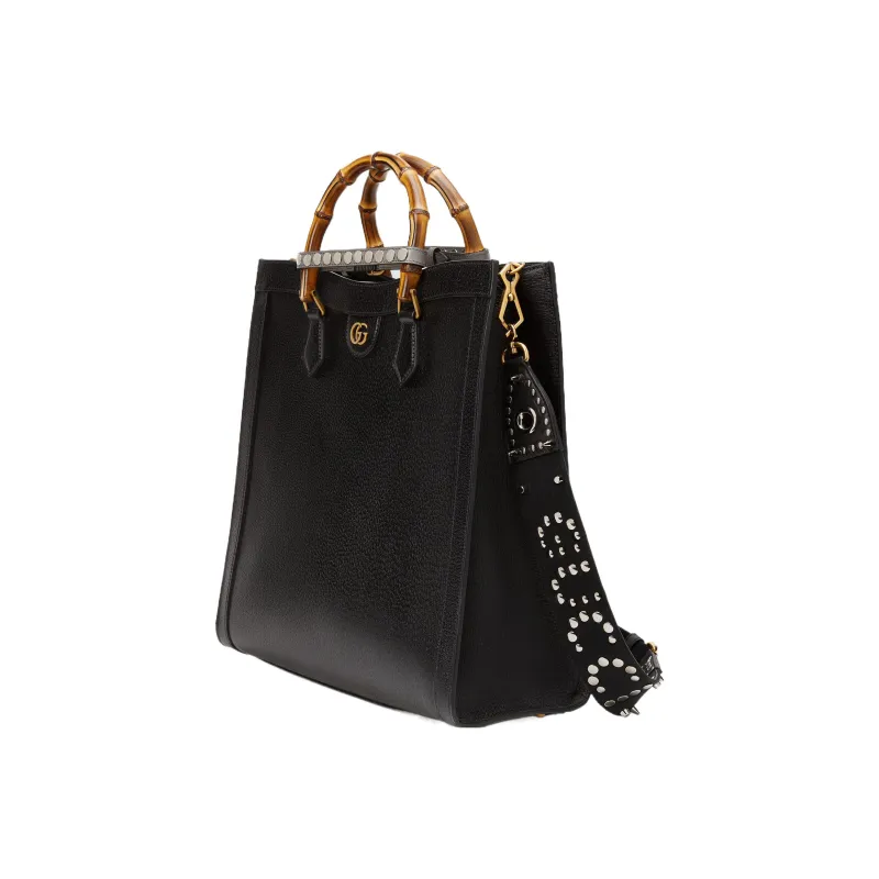 GUCCI Diana Leather Tote Bag Shopping Bag Shoulder Bag Crossbody Bag Handbag Large Size Men's Black-5