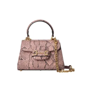 GUCCI Horsebit 1955 Python Skin Shoulder Bag Crossbody Bag Handbag Mini Women's Pink