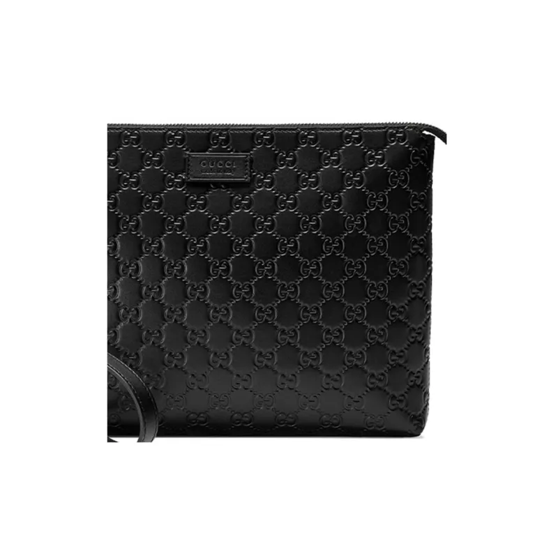 GUCCI Leather Clutch Men's Black-6