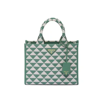 PRADA Symbole Fabric With Leather Tote Bag Shopping Bag Handbag Small Size Women's Grass Green/White