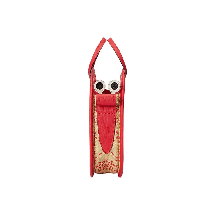 GUCCI Raffia With Leather Handbag Kids' Red/Beige-2