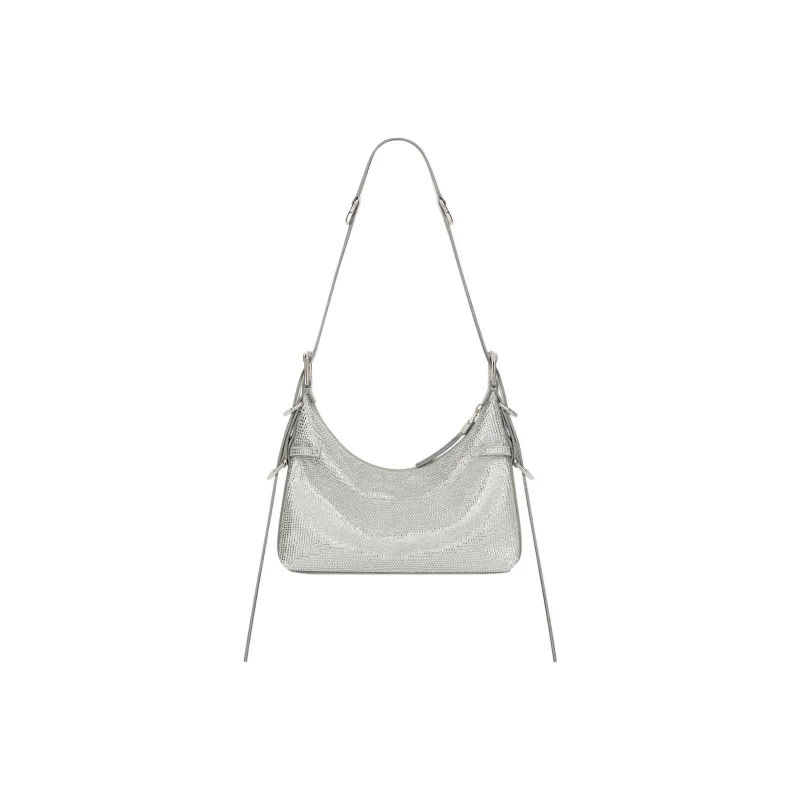 GIVENCHY Voyou Silk With Calfskin Handbag Shoulder Bag Crossbody Bag Mini Women's Silver Gray-2