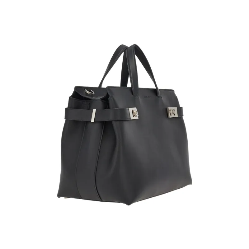 FERRAGAMO Calfskin With Suede And Leather Patchwork Tote Bag Shopping Bag Handbag Large Size Men's Black-1
