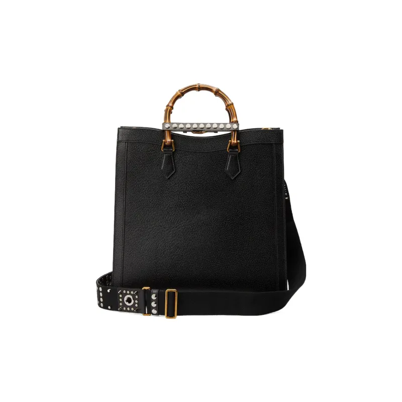 GUCCI Diana Leather Tote Bag Shopping Bag Shoulder Bag Crossbody Bag Handbag Large Size Men's Black-3
