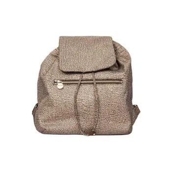 BORBONESE Leather With Nylon Backpack Medium Size Women's Brown
