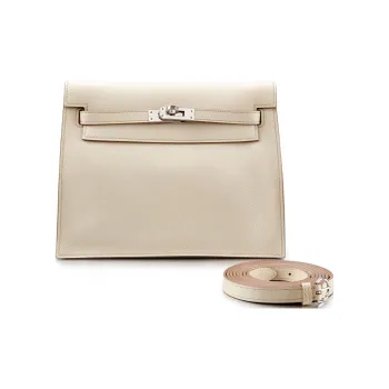HERMES Kelly Danse Evercolor Calfskin One Shoulder Crossbody Clutches Women's 8L Beton Glacier White