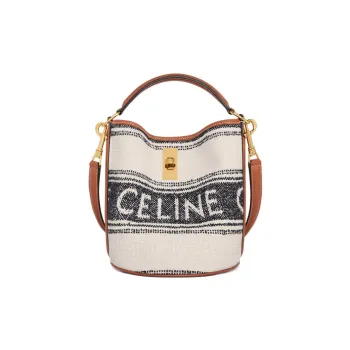 CELINE TEEN BUCKET Fabric And Cow Leather Bucket Bags Shoulder Bag Crossbody Bag Handbags Regular Women's White/Black