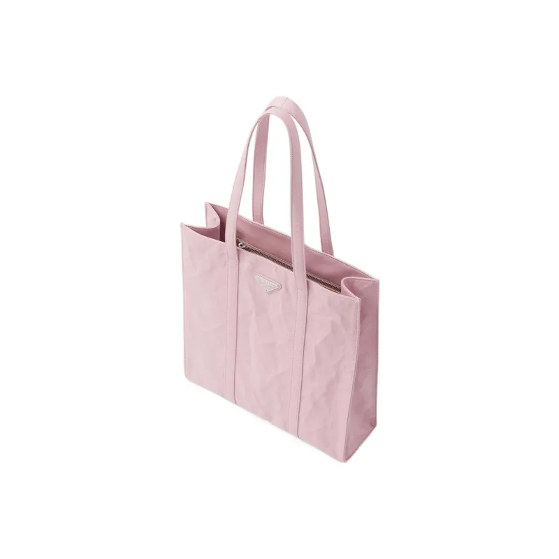 PRADA Soft Sheep Leather Tote Bag, Shopping Bag, Handbag Trumpets Women's Pink-2