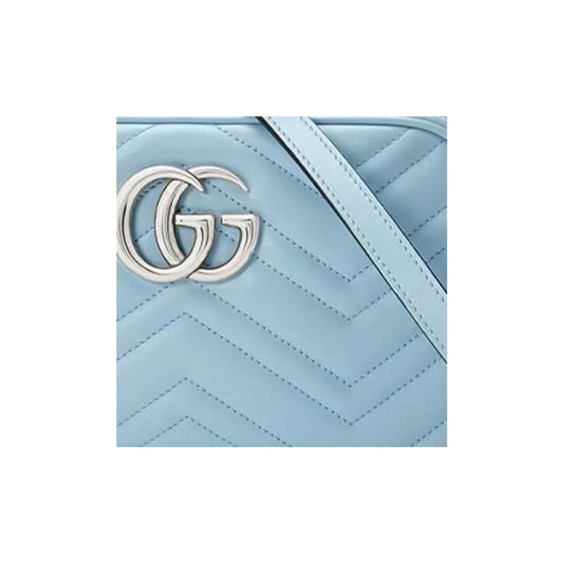 GUCCI Marmont Leather Camera Bag Portable Crossbody Bag Shoulder Bag Women's Light Blue-8