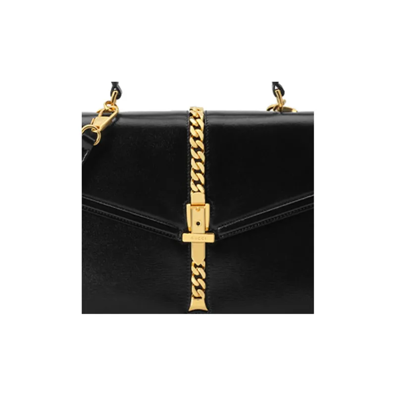 GUCCI Sylvie 1969 Leather Shoulder Bag Crossbody Bag Handbag Small Size Women's Black-9