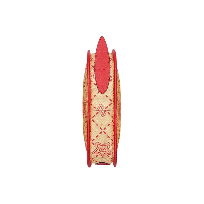 GUCCI Raffia With Leather Handbag Kids' Red/Beige-4