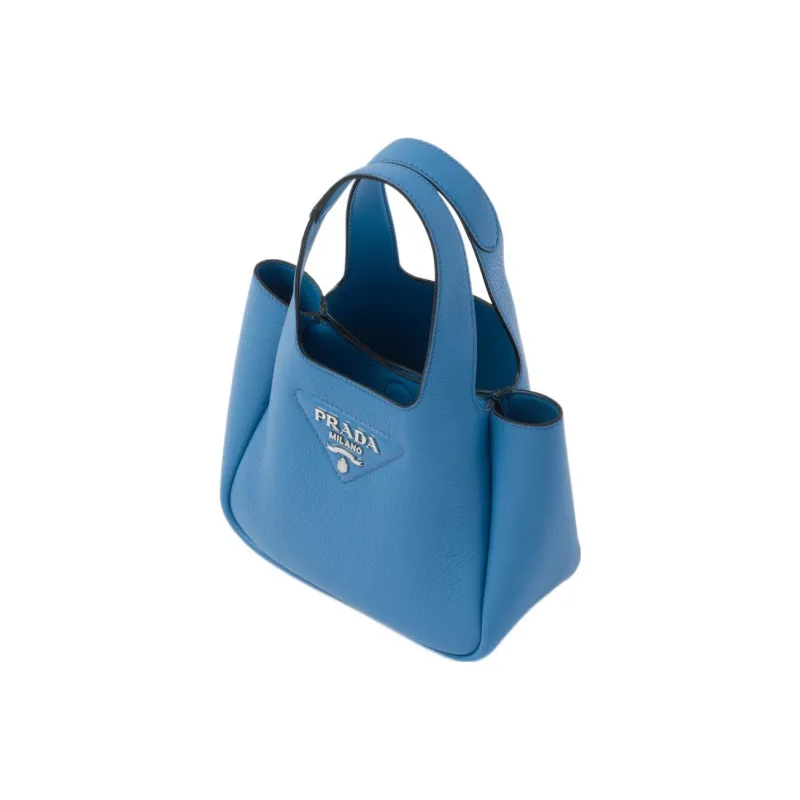 PRADA Leather Basket Bag Tote Bag Shopping Bag Handbag Women's Blue-2