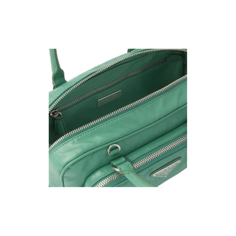 PRADA Soft Sheep Leather Shoulder Bag Crossbody Bag Handbag Women's Gray Green-4