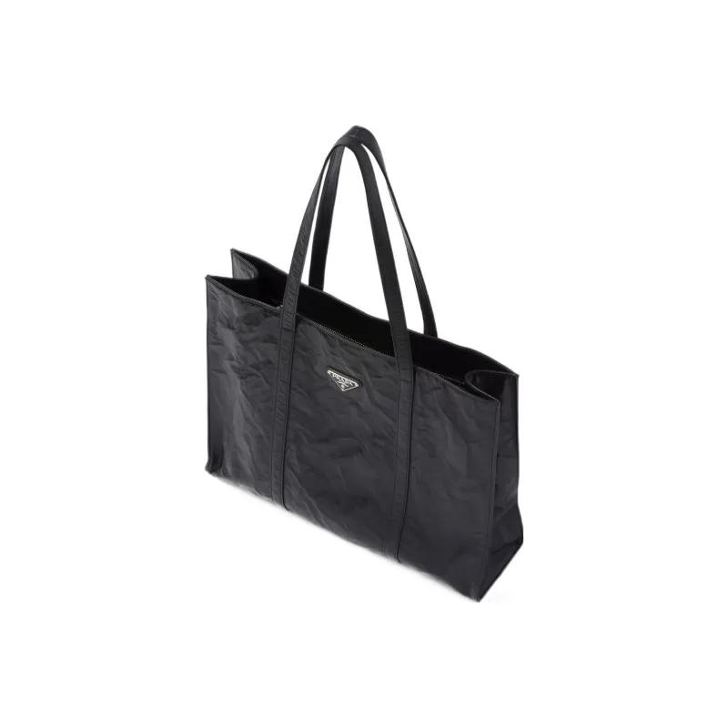 PRADA Large Antique Nappa Leather Tote Black-2