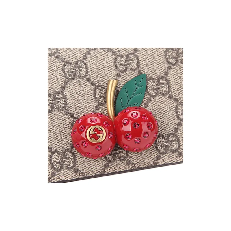 GUCCI GG Supreme Card Case Wallet With Cherries In GG Supreme-4