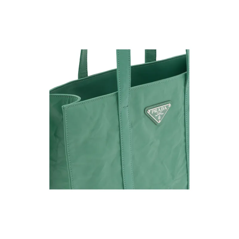 PRADA Soft Sheep Leather Tote Bag Shopping Bag Handbag Small Size Women's Green-3