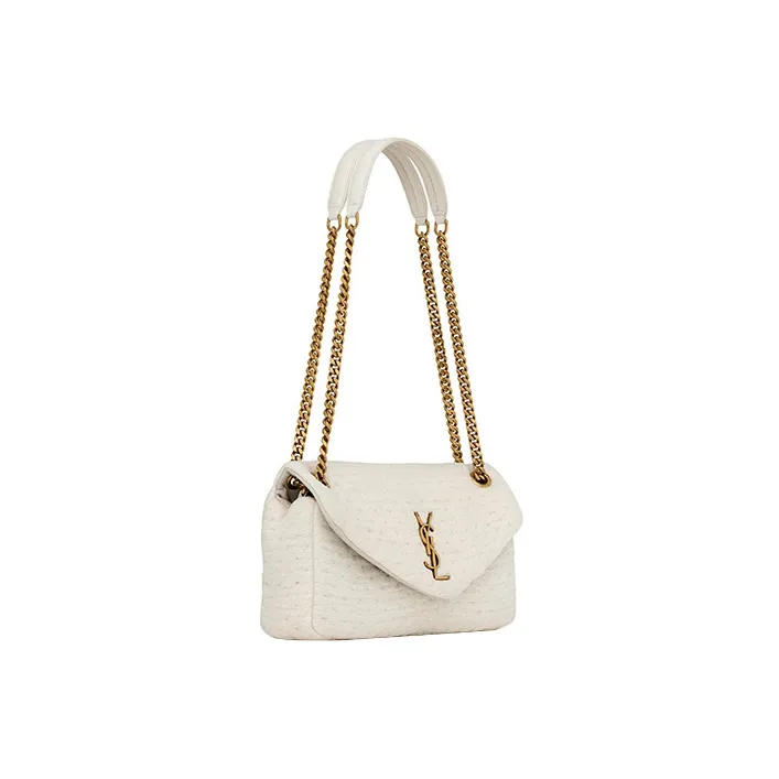 SAINT LAURENT Fabric With Sheepskin Leather Envelope Bag Handbag Shoulder Bag Women's White-1