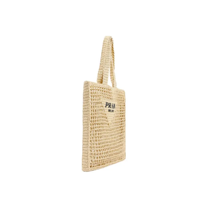 PRADA Raffia One Shoulder Handbag Men's Nude/Neutral Color-1