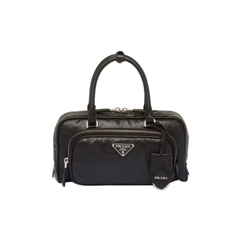 PRADA Soft Sheep Leather Shoulder Bag Crossbody Bag Handbag Women's Black-0