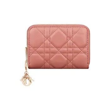 DIOR Lady Dior Lambskin Wallet Small Size Women's Ethereal Pink