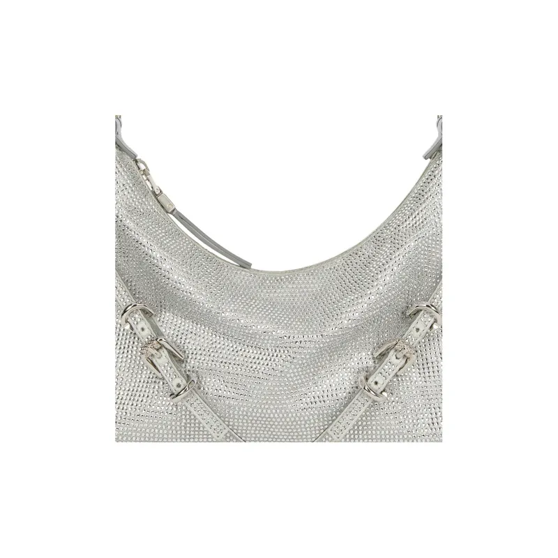 GIVENCHY Voyou Silk With Calfskin Handbag Shoulder Bag Crossbody Bag Mini Women's Silver Gray-4