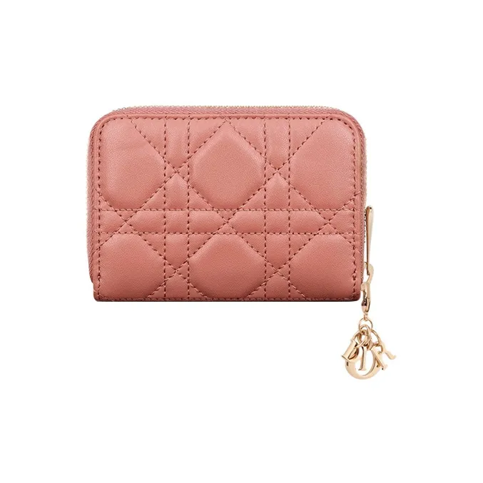 DIOR Lady Dior Lambskin Wallet Small Size Women's Ethereal Pink-2