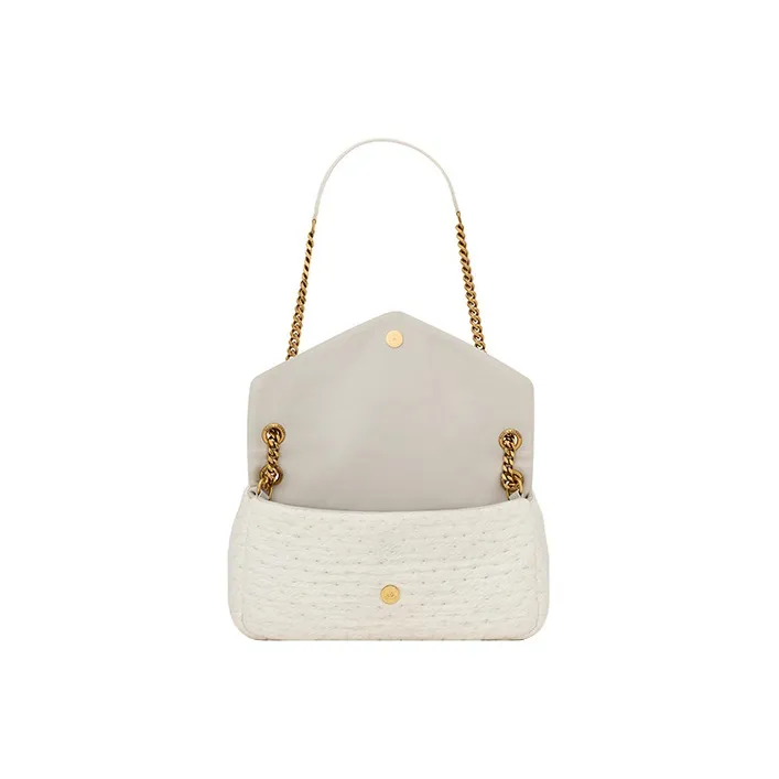 SAINT LAURENT Fabric With Sheepskin Leather Envelope Bag Handbag Shoulder Bag Women's White-4