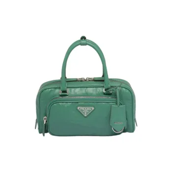 PRADA Soft Sheep Leather Shoulder Bag Crossbody Bag Handbag Women's Gray Green