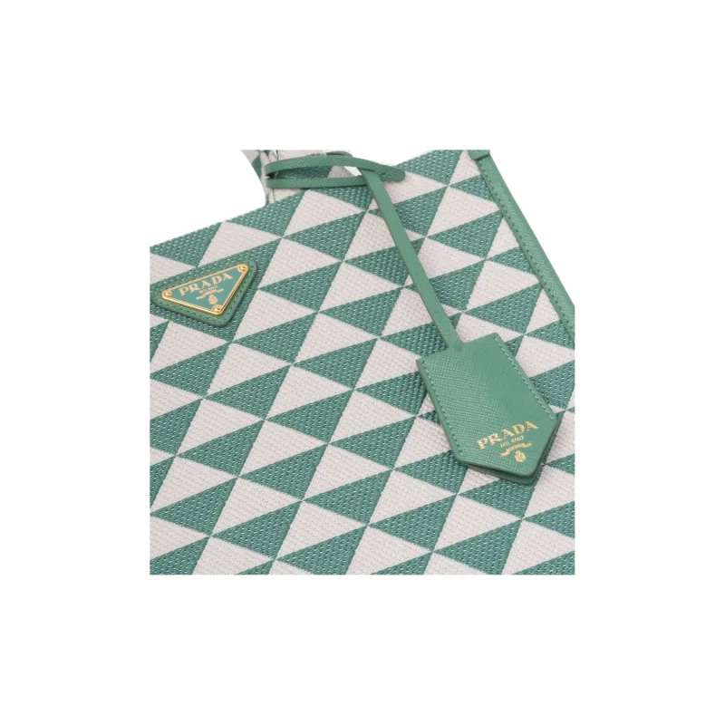 PRADA Symbole Fabric With Leather Tote Bag Shopping Bag Handbag Small Size Women's Grass Green/White-3