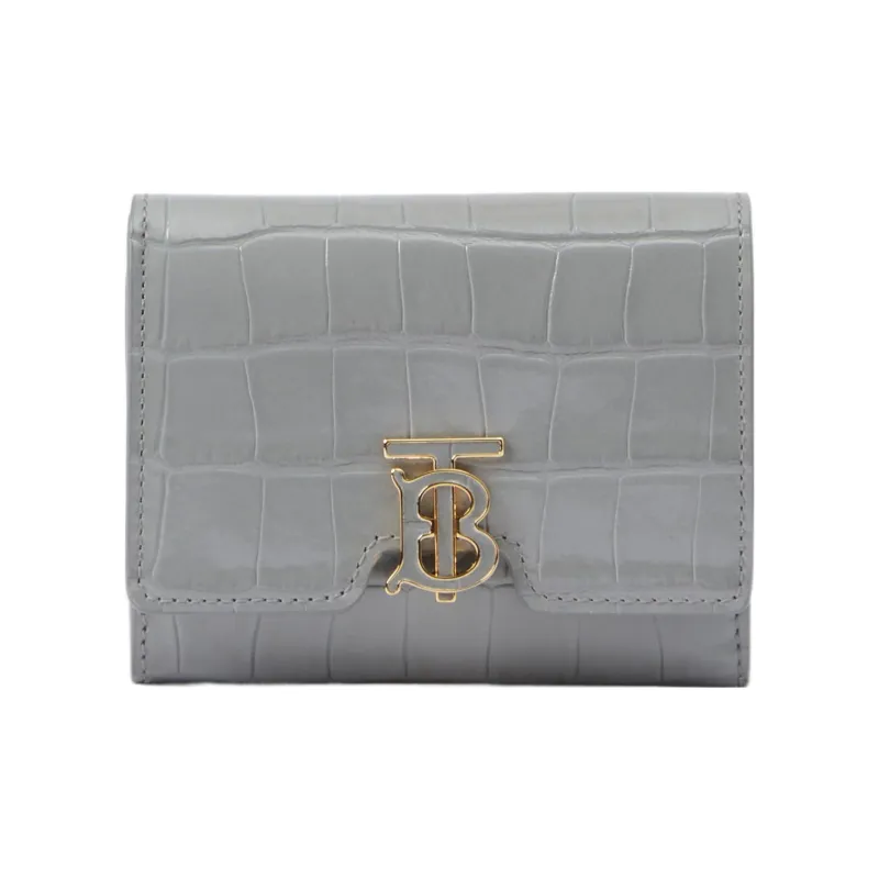 Burberry Embossed Cowhide Leather Wallet Women's Gray-0