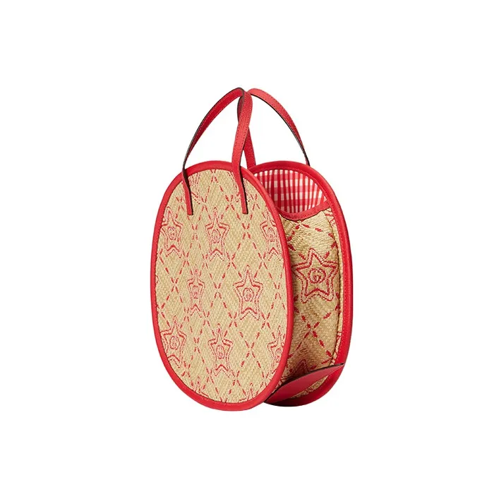 GUCCI Raffia With Leather Handbag Kids' Red/Beige-1