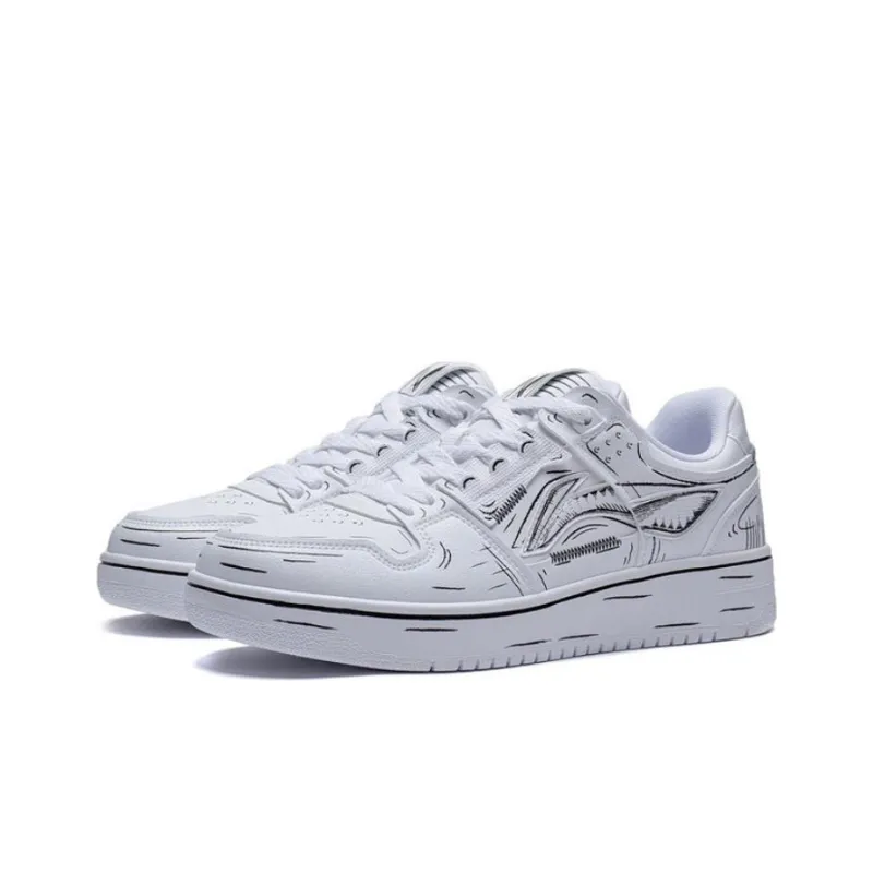 LiNing Tianji Anti-Slip Wear-Resistant Breathable Height Increasing Low-Top Skateboard Shoes White Black-2
