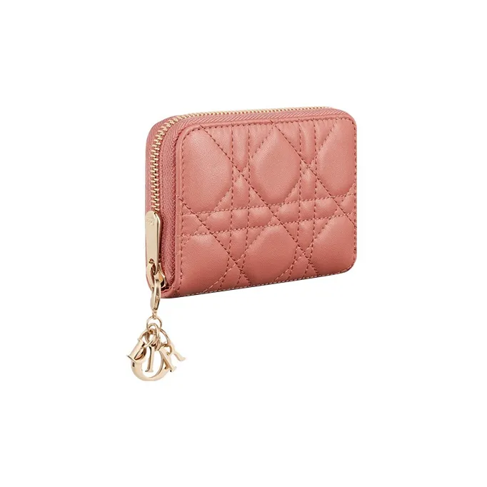 DIOR Lady Dior Lambskin Wallet Small Size Women's Ethereal Pink-1