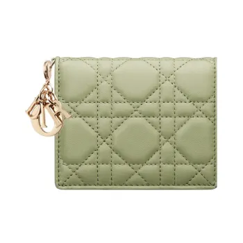 DIOR Lady Dior Lambskin Wallet Mini Women's Green