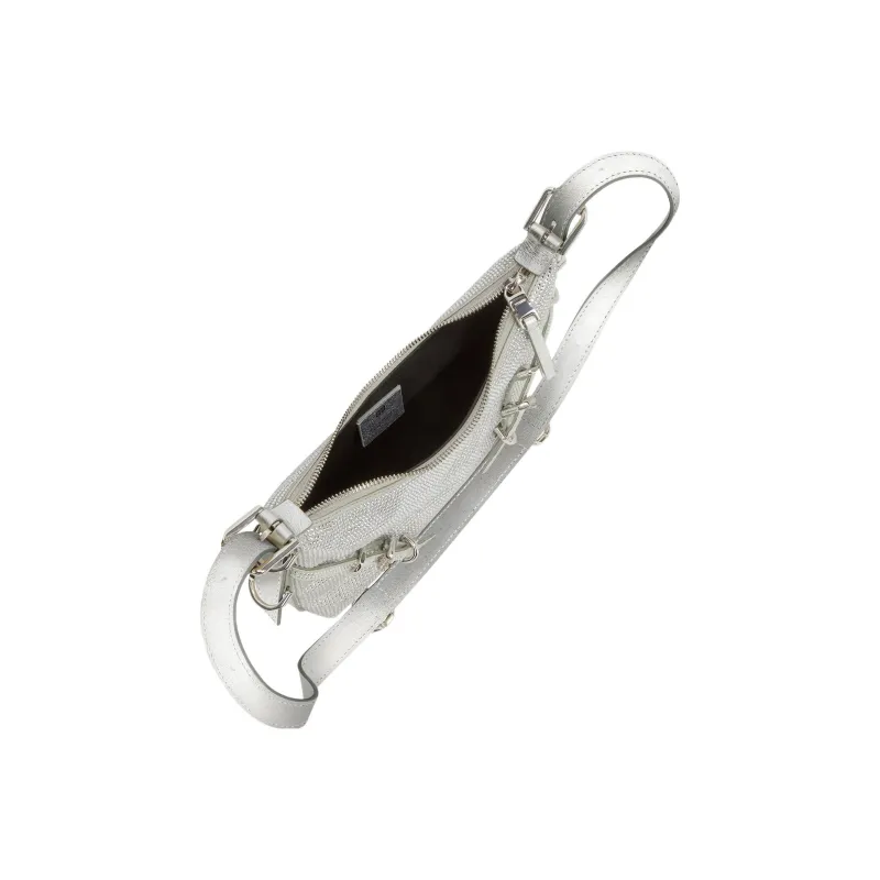 GIVENCHY Voyou Silk With Calfskin Handbag Shoulder Bag Crossbody Bag Mini Women's Silver Gray-3