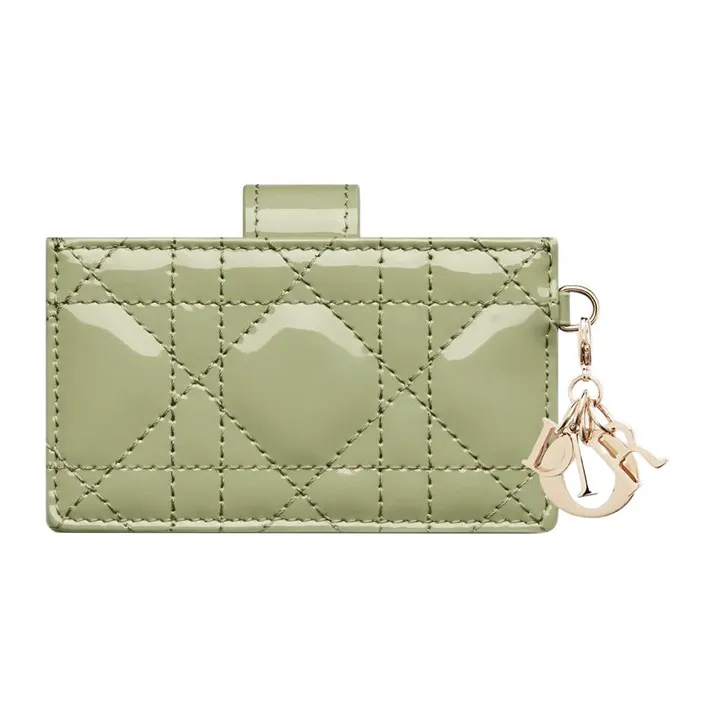 DIOR Lady Dior Patent Leather Calfskin Card Holder Card Holder Regular Women's Green-2