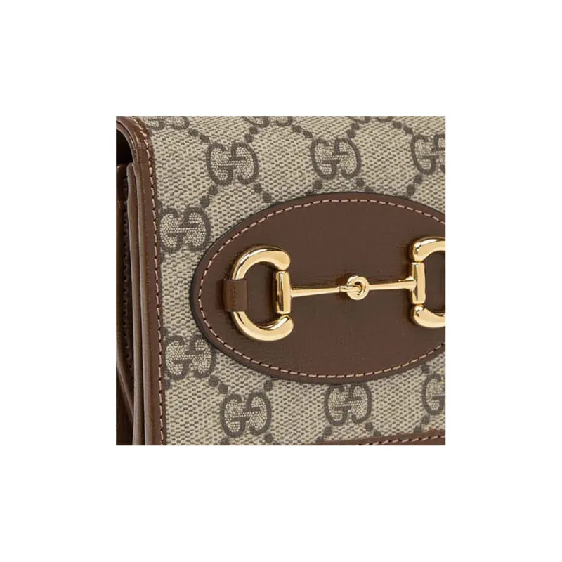 GUCCI Canvas With Leather Wallet With Coin Purse Unisex Ebony & Brown-6
