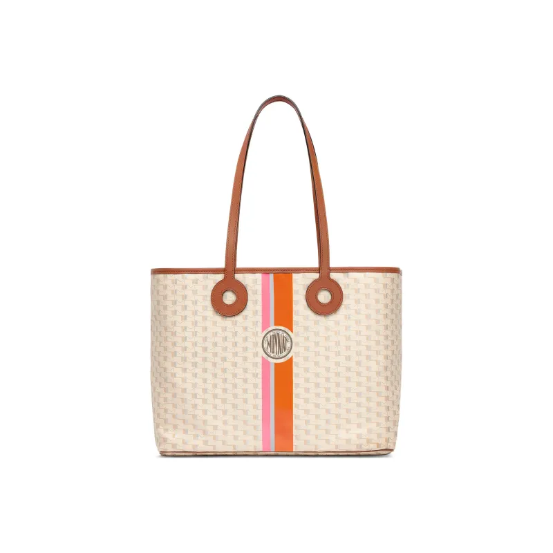 Moynat Toile1920 Canvas With Leather Tote Bag Shopping Bag Handbag Medium Size Women's Brown/Beige-0