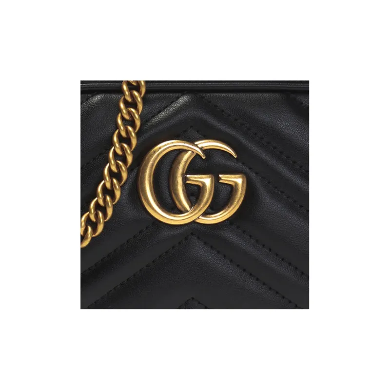 GUCCI GG Marmont Quilted Leather Chain Bag, Shoulder Bag, Crossbody Bag Women's Black-5