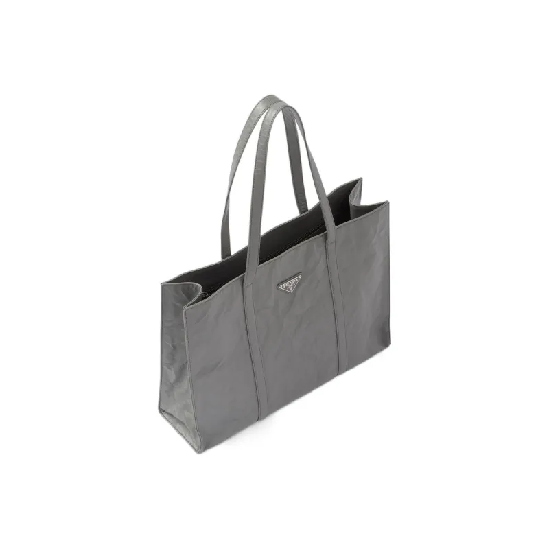 PRADA Large Antique Nappa Leather Tote Slate Gray-2