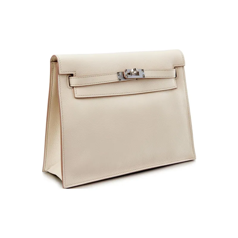 HERMES Kelly Danse Evercolor Calfskin One Shoulder Crossbody Clutches Women's 8L Beton Glacier White-1